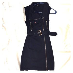 Knee length navy and gold trench dress